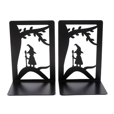 Suport de cărți cu vrăjitoare de copac de munte drăguț Capetele de cărți din metal negru Păstrați biroul ordonat Raft pentru cărți de Halloween Decorare raft cărți Stand Cadouri