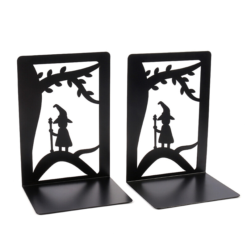 Suport de cărți cu vrăjitoare de copac de munte drăguț Capetele de cărți din metal negru Păstrați biroul ordonat Raft pentru cărți de Halloween Decorare raft cărți Stand Cadouri