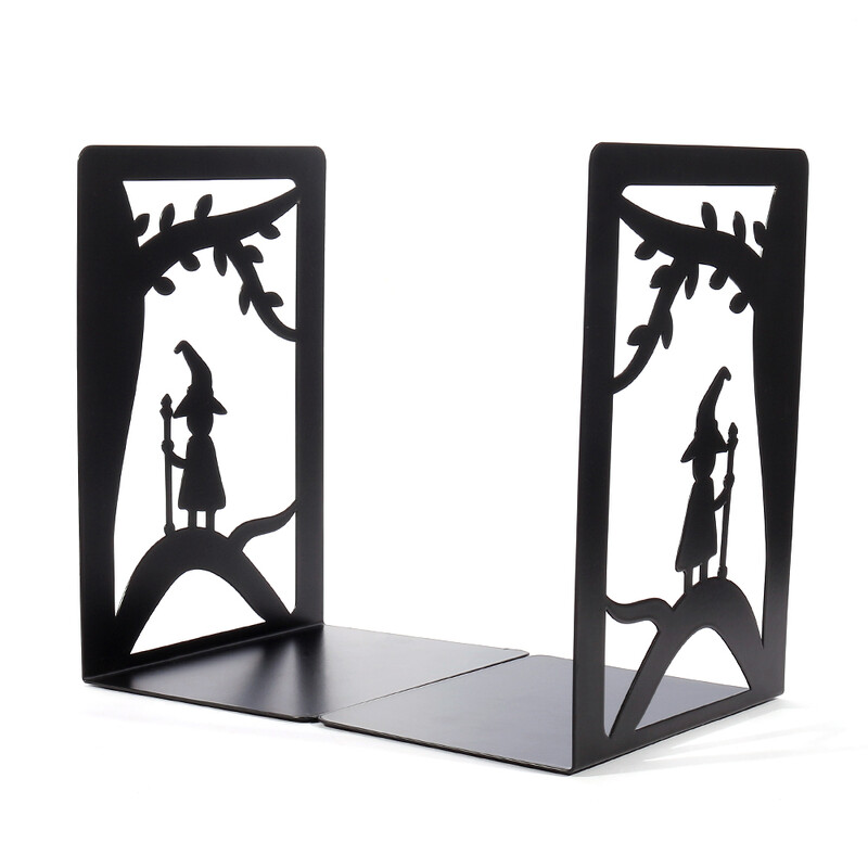 Suport de cărți cu vrăjitoare de copac de munte drăguț Capetele de cărți din metal negru Păstrați biroul ordonat Raft pentru cărți de Halloween Decorare raft cărți Stand Cadouri