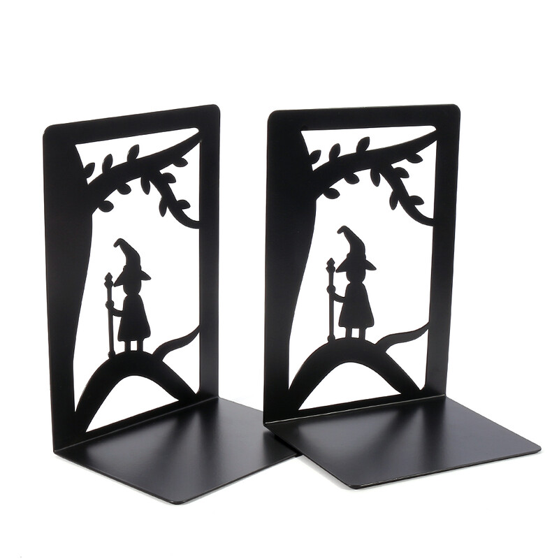 Suport de cărți cu vrăjitoare de copac de munte drăguț Capetele de cărți din metal negru Păstrați biroul ordonat Raft pentru cărți de Halloween Decorare raft cărți Stand Cadouri