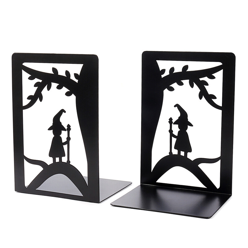 Suport de cărți cu vrăjitoare de copac de munte drăguț Capetele de cărți din metal negru Păstrați biroul ordonat Raft pentru cărți de Halloween Decorare raft cărți Stand Cadouri