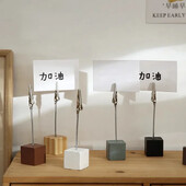 Метални квадратни щипки за бележки Дървен държач за визитни картички Стойка за дисплей със снимки Поставка за съобщения Поставка за бележки Органайзер за бюро за домашен офис