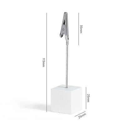 Метални квадратни щипки за бележки Дървен държач за визитни картички Стойка за дисплей със снимки Поставка за съобщения Поставка за бележки Органайзер за бюро за домашен офис