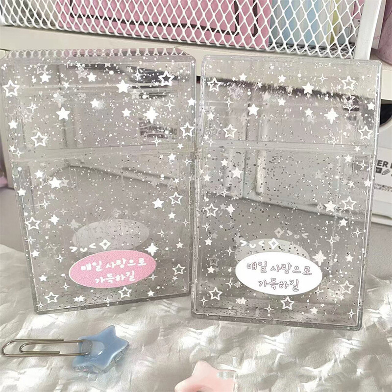 INS Cutie de depozitare pentru carduri foto Sparkling Star Cutie transparentă Blingbling Container Idol Kpop Albume Cutie de depozitare foto Papetarie