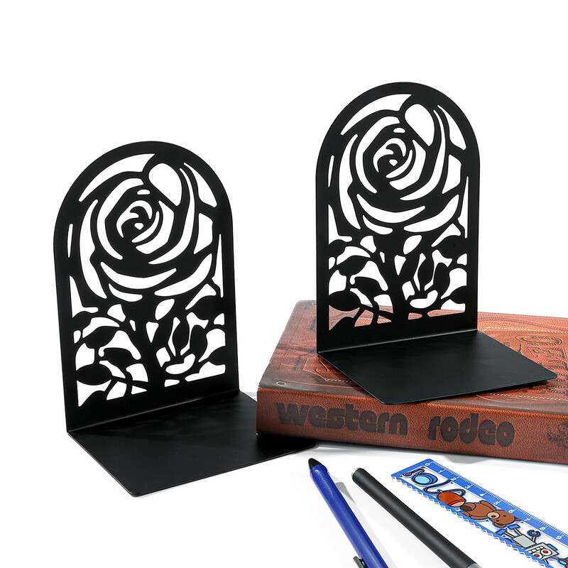Suport cărți din metal trandafir Romance Hollow Flower Book Suport Office Schoolroom Decoration Book organizează Rechizite Accesorii pentru birou