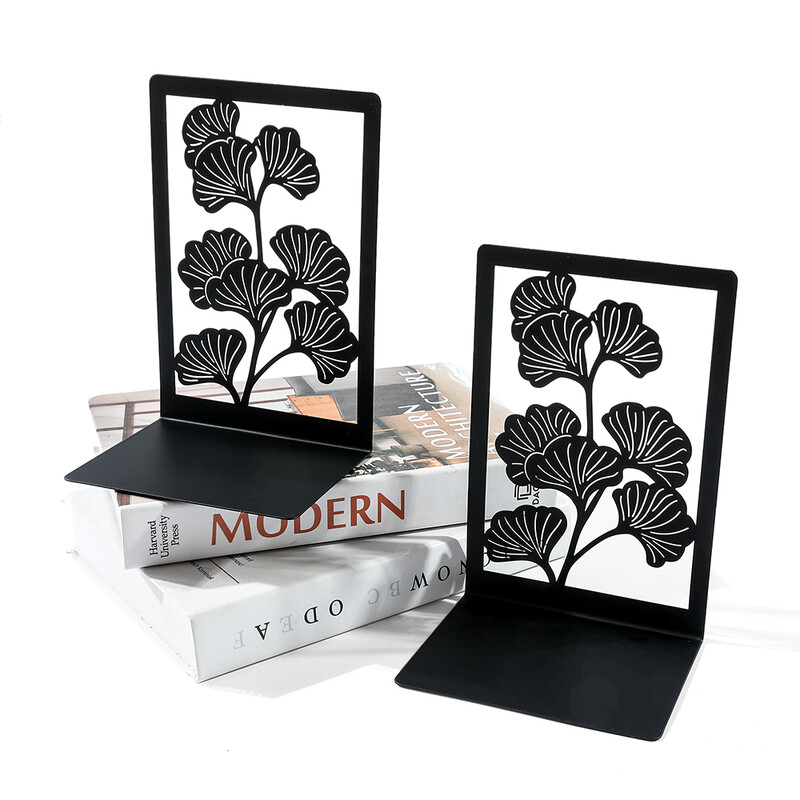 1 pereche de suporturi de cărți din frunze de ginkgo vintage pentru masă de birou cu plante goale Suport de cărți retractabil Cadou rafinat de suport pentru cărți negru și galben