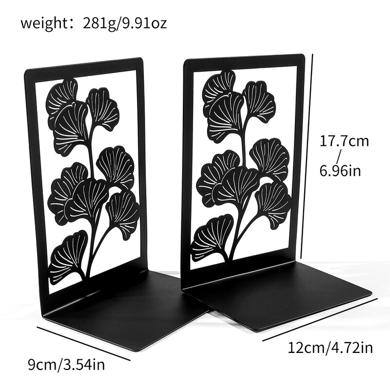 1 pereche de suporturi de cărți din frunze de ginkgo vintage pentru masă de birou cu plante goale Suport de cărți retractabil Cadou rafinat de suport pentru cărți negru și galben