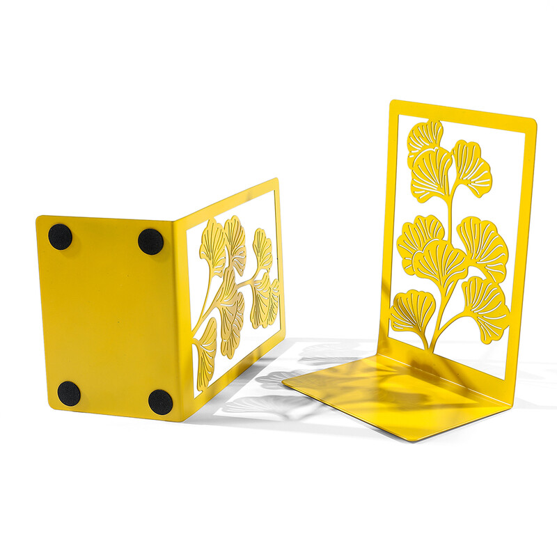 1 pereche de suporturi de cărți din frunze de ginkgo vintage pentru masă de birou cu plante goale Suport de cărți retractabil Cadou rafinat de suport pentru cărți negru și galben