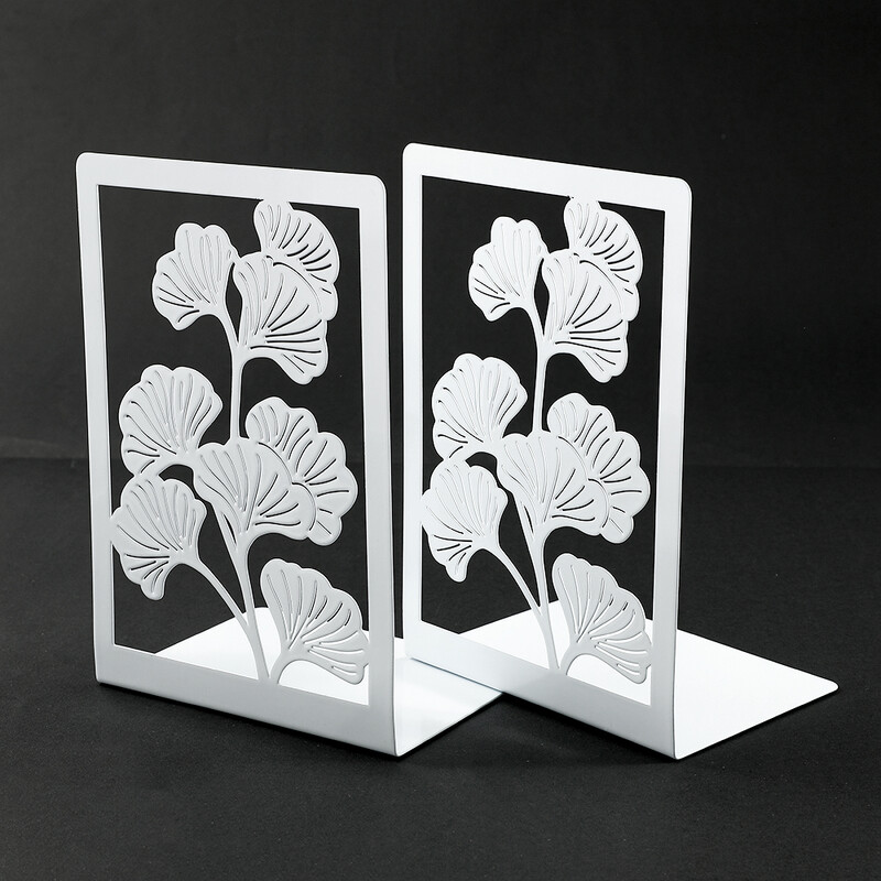 1 pereche de suporturi de cărți din frunze de ginkgo vintage pentru masă de birou cu plante goale Suport de cărți retractabil Cadou rafinat de suport pentru cărți negru și galben