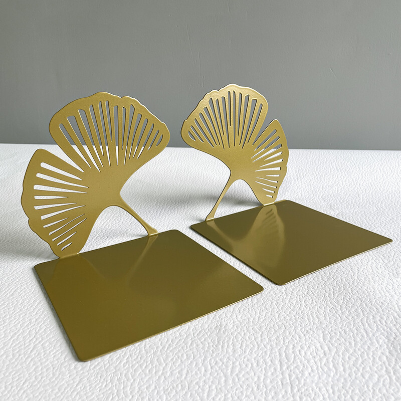 2 komada izvrsnih žutih ginkgo završnica za knjige, metalnih držača za knjige, uredska radna površina, kućna polica za knjige za ljubitelje knjiga, uredski materijal, stalak za knjige