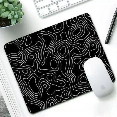 Hartă topografică alb-negru mic mousepad linie textura pătrat accesorii pentru jocuri tastatură pad computer notebook masă Mat