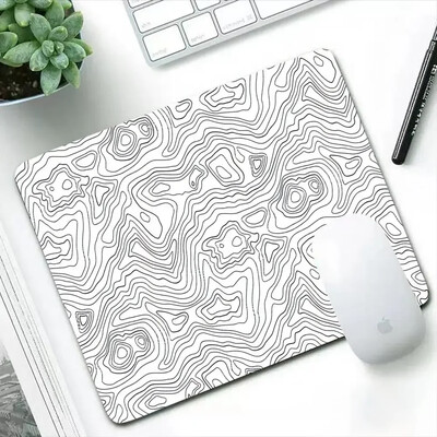Hartă topografică alb-negru mic mousepad linie textura pătrat accesorii pentru jocuri tastatură pad computer notebook masă Mat