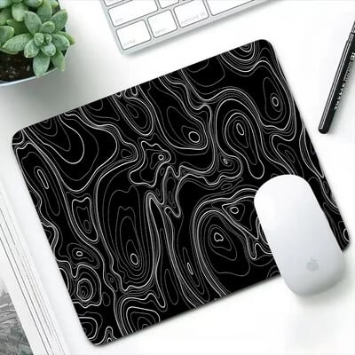 Hartă topografică alb-negru mic mousepad linie textura pătrat accesorii pentru jocuri tastatură pad computer notebook masă Mat