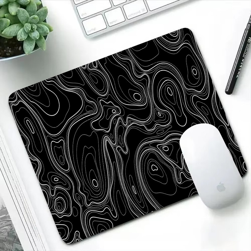 Hartă topografică alb-negru mic mousepad linie textura pătrat accesorii pentru jocuri tastatură pad computer notebook masă Mat
