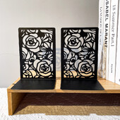2 бр. Роза за книги за любителите на книги, издълбани рози за тежки книги, книгоразделители за домашен офис, метални L-образни книгоразделители Мъже Жени