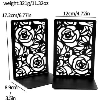 2 τεμάχια Rose Book End για τους λάτρεις των βιβλίων, Hollow Out Rose Heavy Duty Bookends, Home Office Bookend, Μεταλλικά σε σχήμα L Ανδρικά Γυναικεία