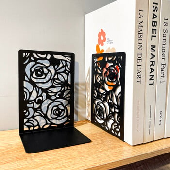 2 τεμάχια Rose Book End για τους λάτρεις των βιβλίων, Hollow Out Rose Heavy Duty Bookends, Home Office Bookend, Μεταλλικά σε σχήμα L Ανδρικά Γυναικεία