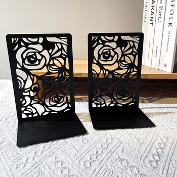 2 τεμάχια Rose Book End για τους λάτρεις των βιβλίων, Hollow Out Rose Heavy Duty Bookends, Home Office Bookend, Μεταλλικά σε σχήμα L Ανδρικά Γυναικεία