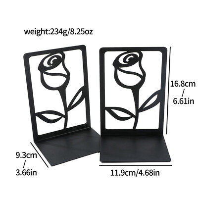2 бр. Роза за книги за любителите на книги, издълбани рози за тежки книги, книгоразделители за домашен офис, метални L-образни книгоразделители Мъже Жени
