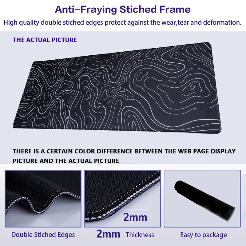 1 buc. mouse pad Gaming Pad pentru tastatură mare 31,5 x 11,8 inci Mouse Pad topografic alb-negru Mouse Pad pentru tastatură cu Anti-Sl