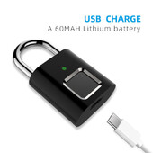 Viedā biometriskā īkšķa nospieduma durvju piekaramās slēdzenes Uzlādējama durvju slēdzene Pirkstu nospiedums Viedā piekaramā slēdzene USB bezatslēgas ātra atbloķēšana