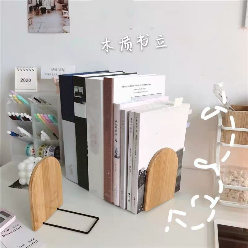 1 бр. Обикновен дървен държач за книги Настолен органайзер Офис Поставка за книги Папка за съхранение на бюро Рафт за бюро Канцеларски материали Ученически пособия