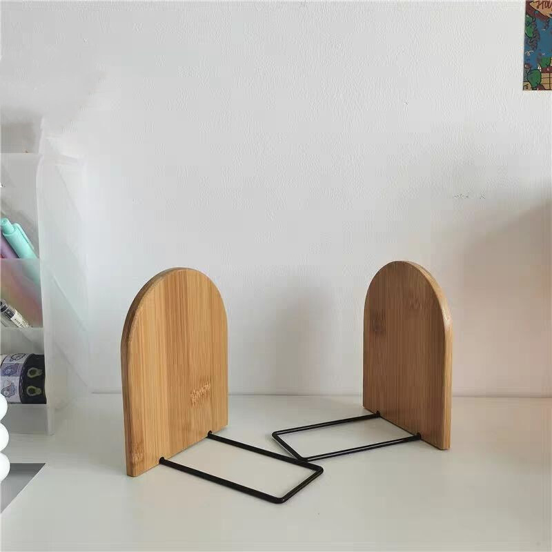 1 бр. Обикновен дървен държач за книги Настолен органайзер Офис Поставка за книги Папка за съхранение на бюро Рафт за бюро Канцеларски материали Ученически пособия