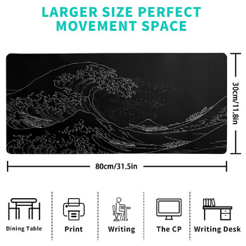 1 τεμ Black Sea Wave Large Mouse Pad 800*300mm Extended Gaming Mouse Pad Desktop Pad με ραμμένο αντιολισθητικό πληκτρολόγιο βάσης από καουτσούκ