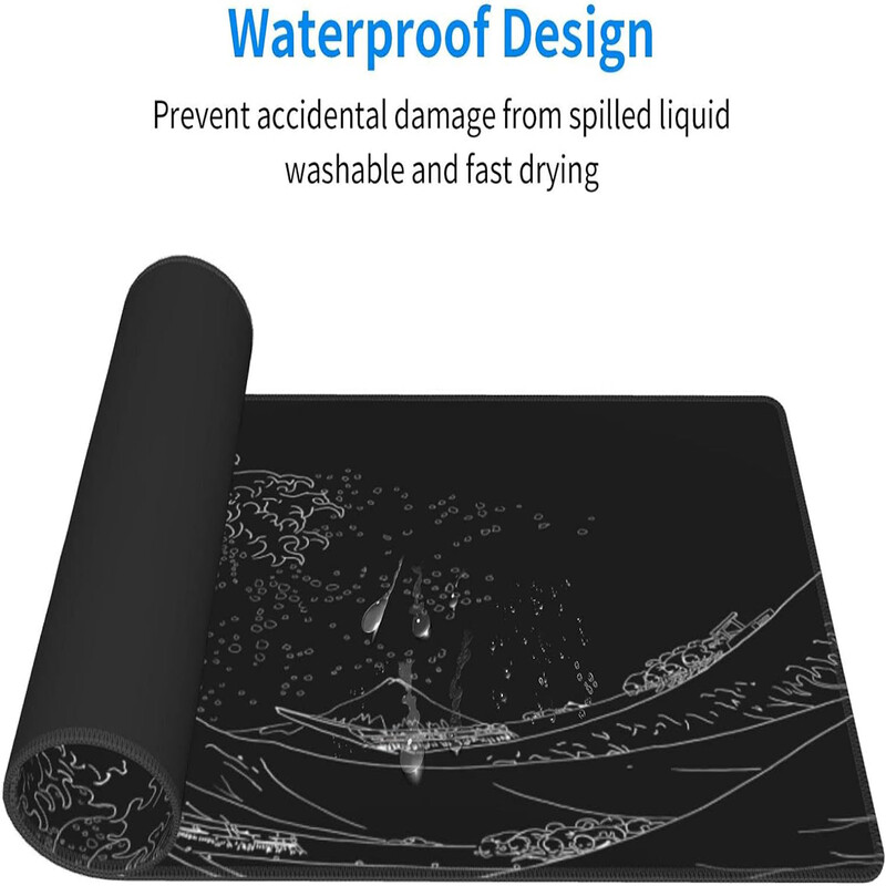 1 tk Black Sea Wave suur hiirematt 800*300 mm pikendatud mänguhiirepadi lauapadi õmmeldud libisemiskindla kummist klaviatuuriga