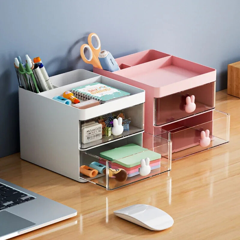 Cartoon Creative pliiatsihoidja, läbipaistev sahtli hoiukarp, lauaarvuti suure mahutavusega hoiutarvikud, sobib kirjatarvete jaoks