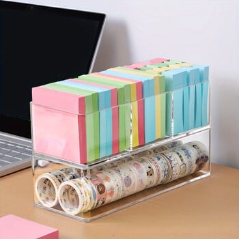 1 τεμ. Sticky Note Stationery Storage Box Clear Acrylic Sundries Διαχωρισμένο ράφι με πολλά πλέγματα