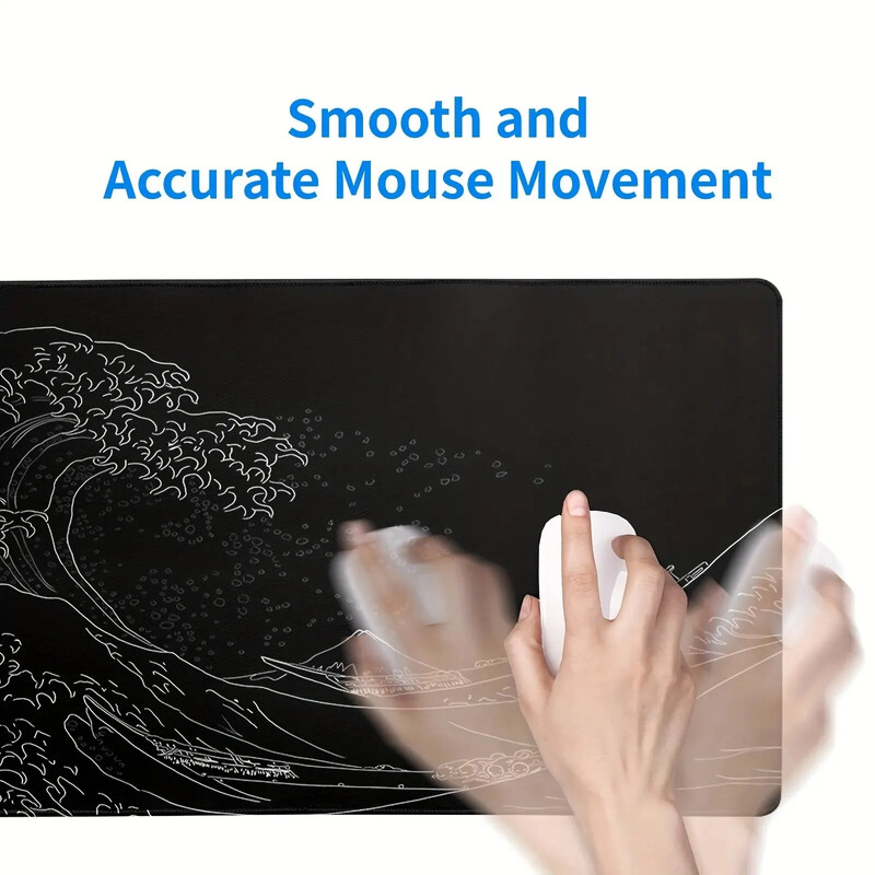1 buc Tampă de mouse mare Black Sea Wave 700*300mm Tampă de mouse pentru jocuri extinsă Pad de birou cu tastatură cu bază din cauciuc anti-alunecare cusută