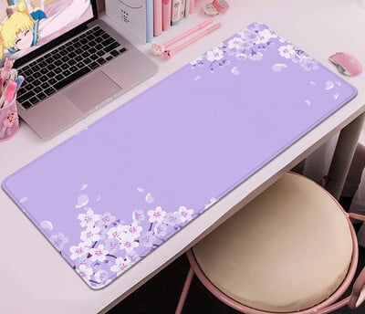 Purple Blossom Deskmat Drăguț Pastel Violet Liliac Lavandă Cireș Sakura Flori Covoraș de birou japonez Drăguț Kawaii Mousepad 900x400