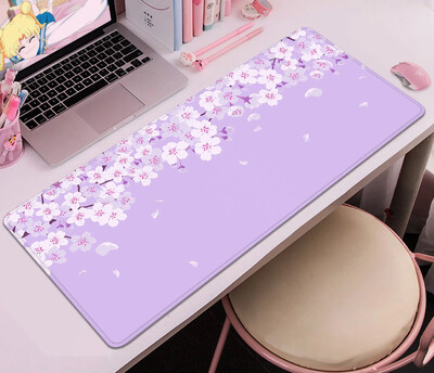 Purple Blossom Deskmat Drăguț Pastel Violet Liliac Lavandă Cireș Sakura Flori Covoraș de birou japonez Drăguț Kawaii Mousepad 900x400