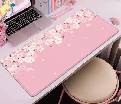 Purple Blossom Deskmat Drăguț Pastel Violet Liliac Lavandă Cireș Sakura Flori Covoraș de birou japonez Drăguț Kawaii Mousepad 900x400