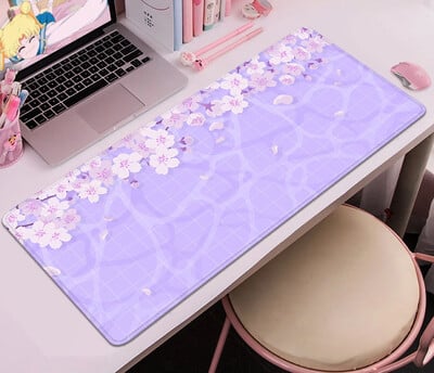 Purple Blossom Deskmat Drăguț Pastel Violet Liliac Lavandă Cireș Sakura Flori Covoraș de birou japonez Drăguț Kawaii Mousepad 900x400