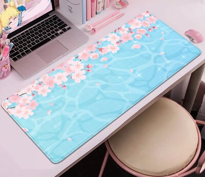 Purple Blossom Deskmat Drăguț Pastel Violet Liliac Lavandă Cireș Sakura Flori Covoraș de birou japonez Drăguț Kawaii Mousepad 900x400