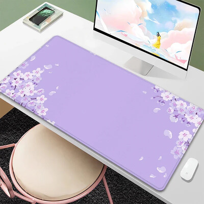 Purple Blossom Deskmat Aranyos Pasztell Lila Lila Levendula Cseresznye Sakura Virágok Japán Asztali Mat Aranyos Kawaii Egérpad 900x400