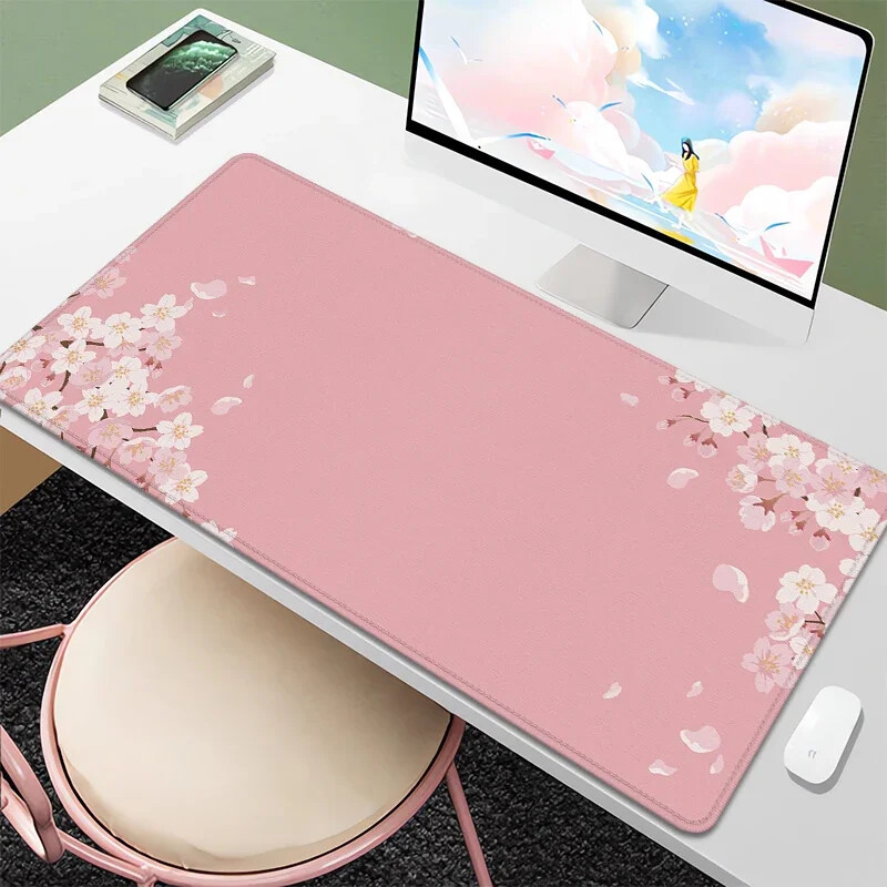 Purple Blossom Deskmat Drăguț Pastel Violet Liliac Lavandă Cireș Sakura Flori Covoraș de birou japonez Drăguț Kawaii Mousepad 900x400