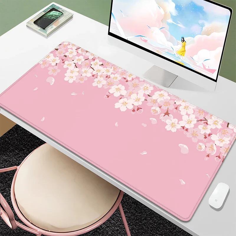 Purple Blossom Deskmat Drăguț Pastel Violet Liliac Lavandă Cireș Sakura Flori Covoraș de birou japonez Drăguț Kawaii Mousepad 900x400