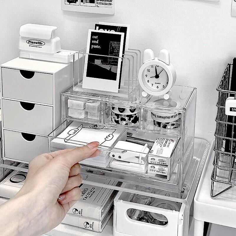 Staliniams kompiuteriams skirtos kelių tinklelių laikymo dėžutės skaidraus plastiko laikymo stalčiai Minimalistiniai stalčių laikymo stalčiai papuošalų ir smulkmenų laikymo dėžutė