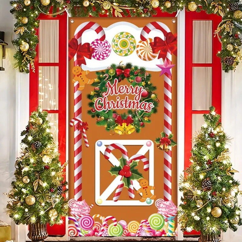 Трансгранична доставка 2024 нова трансгранична коледна завеса за врата Коледно парти фото фон плат декоративно покритие на вратата висяща кърпа
