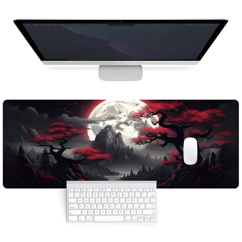 Ink Style Landscape Mountains Extended Gaming Mouse Pad - Velika neklizajuća gumena podloga za miša sa prošivenim rubovima i može se prati