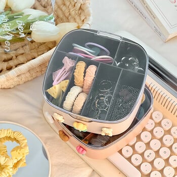 Kawaii Desk Organizers με αυτοκόλλητο καπάκι Χαριτωμένα πλαστικά κοσμήματα επιστολόχαρτα φόρτισης καλωδίου λουράκι μαλλιών Φορητό κουτί αποθήκευσης γραφείου