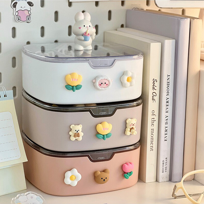Kawaii stolni organizatori s poklopcem za naljepnice Slatki plastični nakit, pisaći pribor Kabel za punjenje Traka za kosu Kućni prijenosni stol Kutija za pohranu