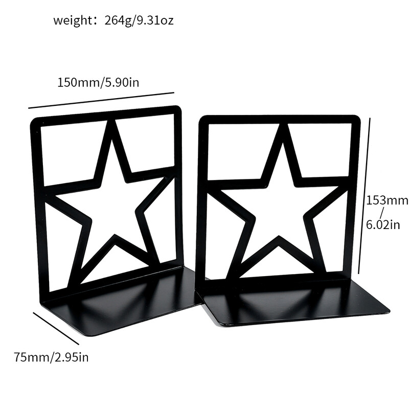 1 чифт Кухи поставки за книги с петолъчна звезда Метални звездни книгоразделители Поддръжка за книги Офис Декорация Поставки за книги Поставка за документи Подаръци