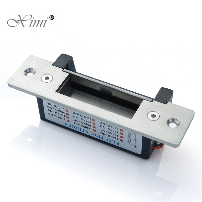 Oriģinālā DC12V nerūsējošā tērauda izturība, šaura rāmja atteice Droša ANSI standarta Electric Strike Lock elektroniskā durvju slēdzene