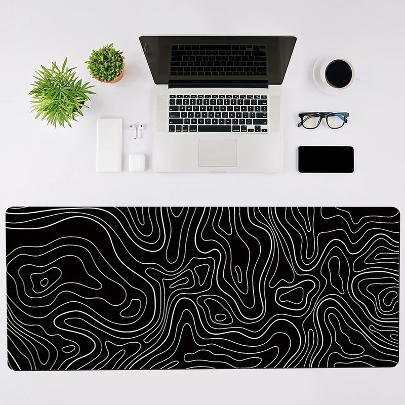 80x30cm mouse pad mare pentru gaming computer gamer blocare margine mousepad tastatură birou alb-negru textura linie abstractă mouse pad