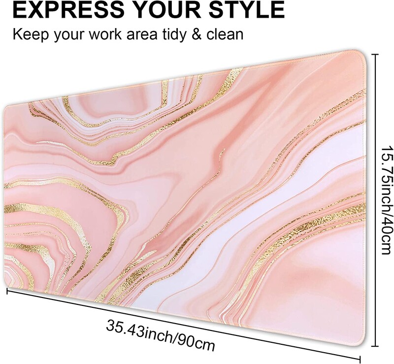 Ružičasto zlatna ružičasta podloga za stol Velika XXL podloga za stol s neklizajućom gumenom podlogom Prošiveni rubovi Vodootporna podloga Dekoracija 35,4x15,7 inča