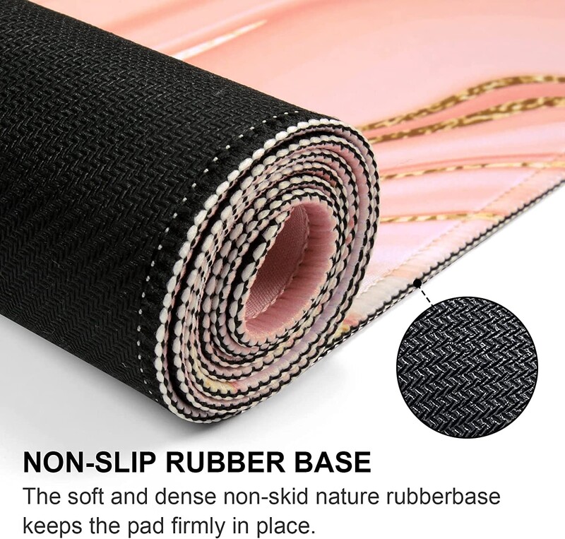 Ružičasto zlatna ružičasta podloga za stol Velika XXL podloga za stol s neklizajućom gumenom podlogom Prošiveni rubovi Vodootporna podloga Dekoracija 35,4x15,7 inča